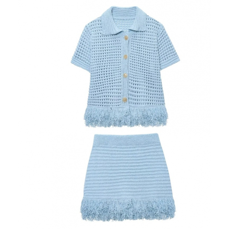 Demetra conjunto de falda con flecos de punto.