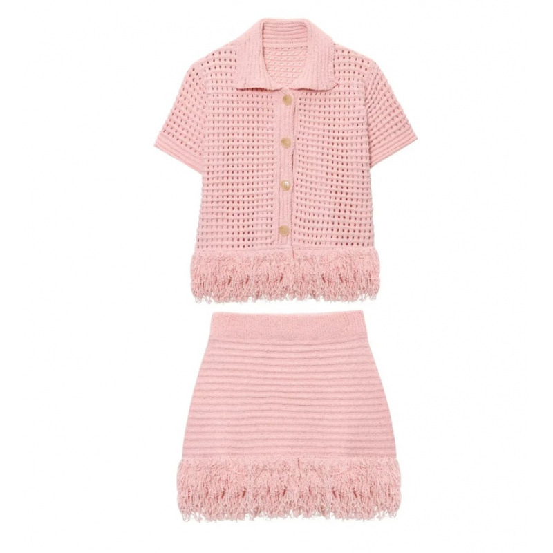 Demetra conjunto de falda con flecos de punto.
