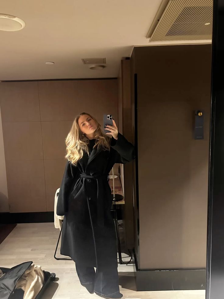 ZEYA Feline Long Belted High Collar Coat in Black