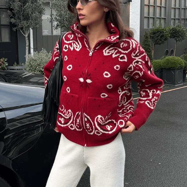ZEYA - Melanie Paisley Zip-Up Knit Jacket