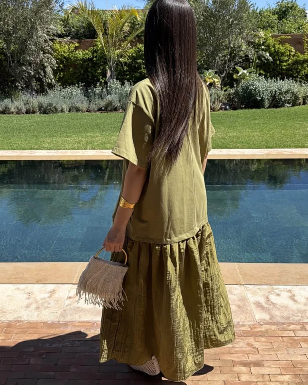 Vestido midi Amybeth plisado patchwork