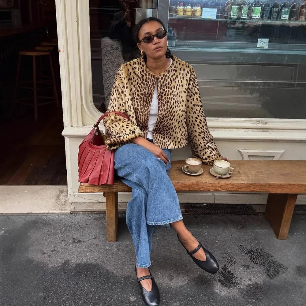 Chaqueta Katie de piel sintética con estampado de leopardo