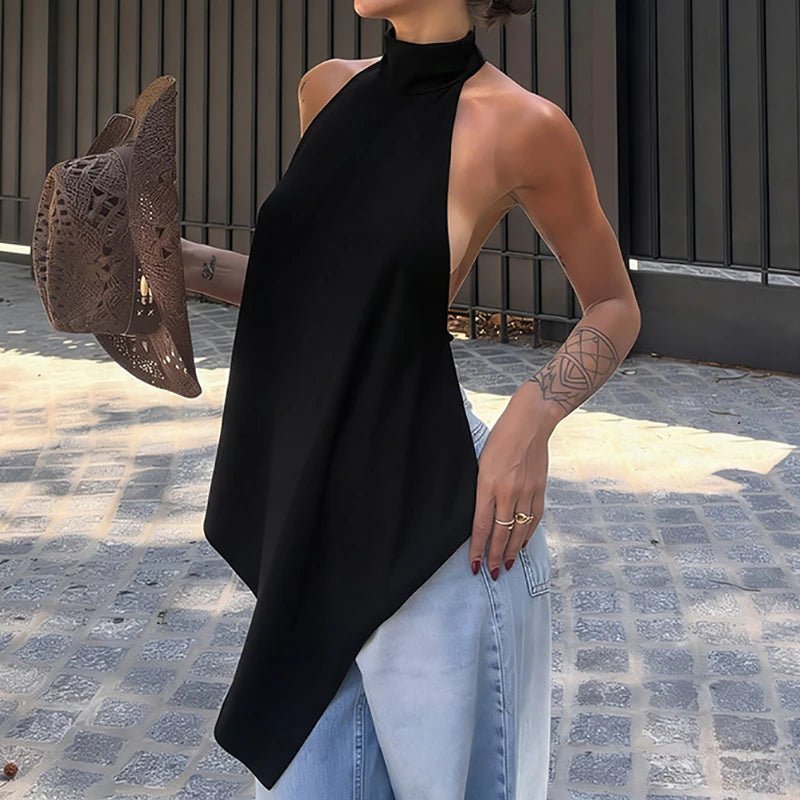 Top de seda Ava sin espalda con cuello halter
