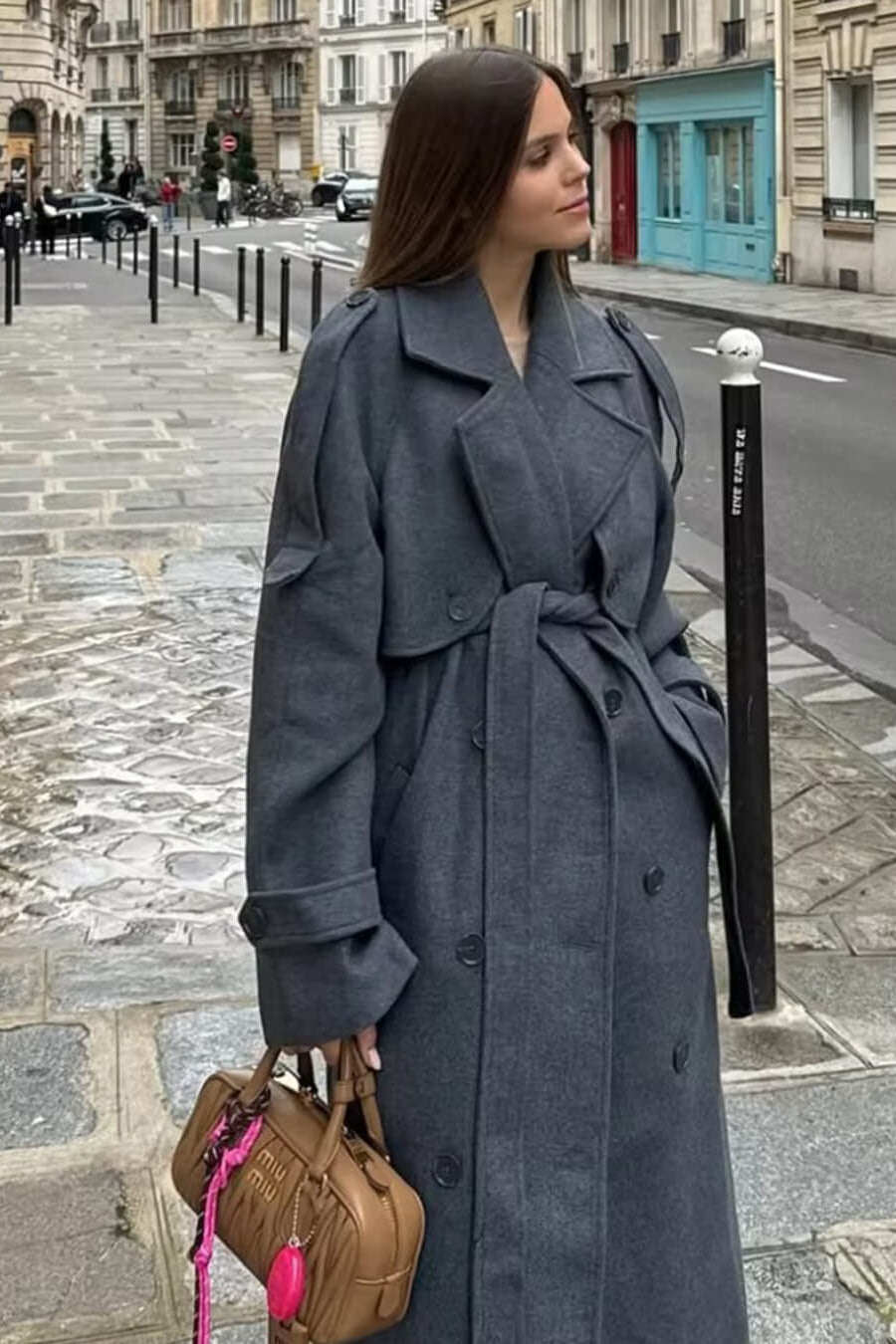 ZEYA - Alicia Gray Belted Long Coat