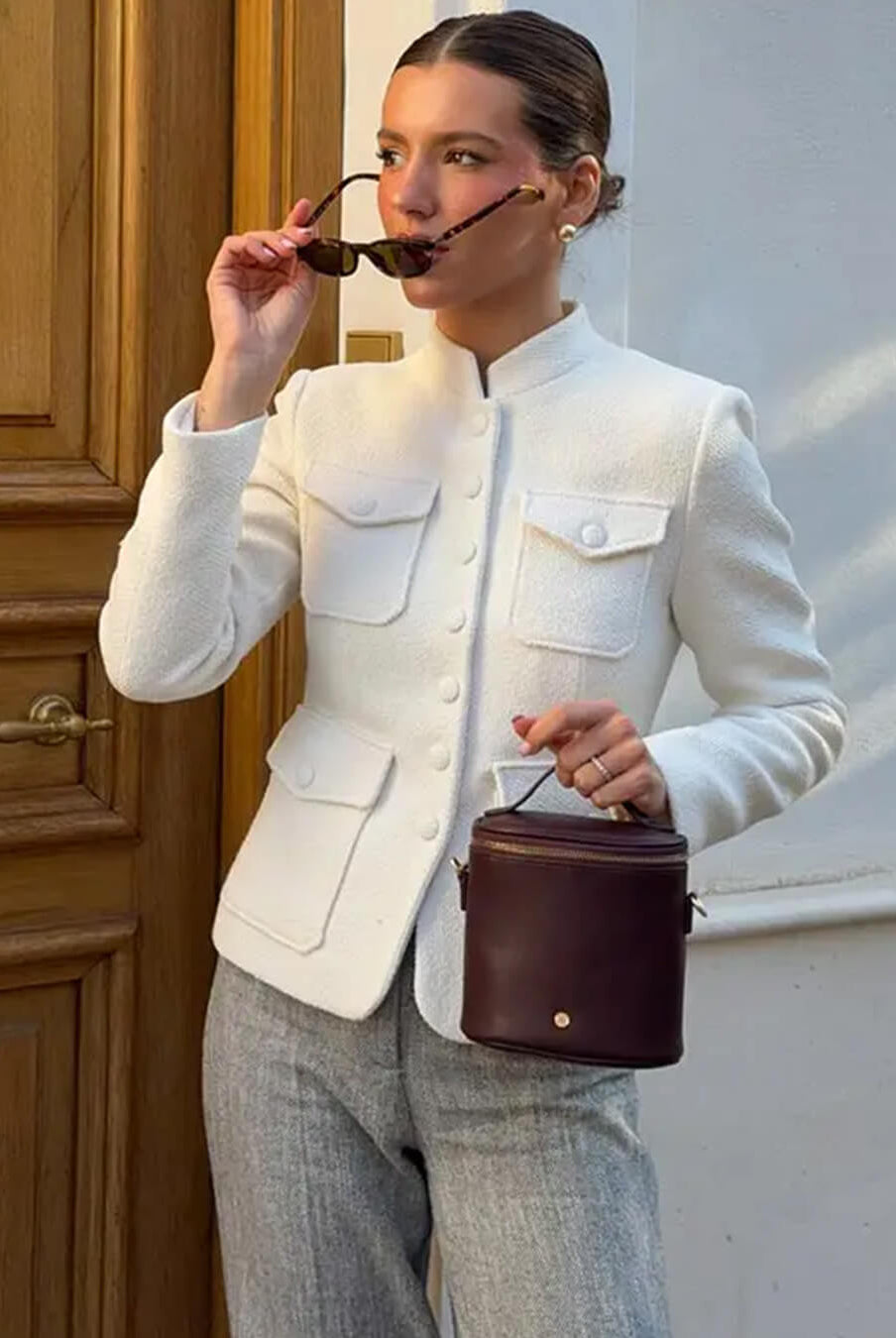 ZEYA - Anna Stand Collar Flap Pockets Blazer