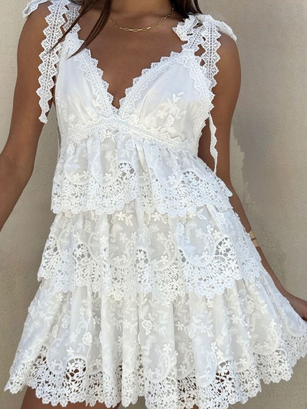 ZEYA - Arianna V - Neck Tiered Lace Mini Dress