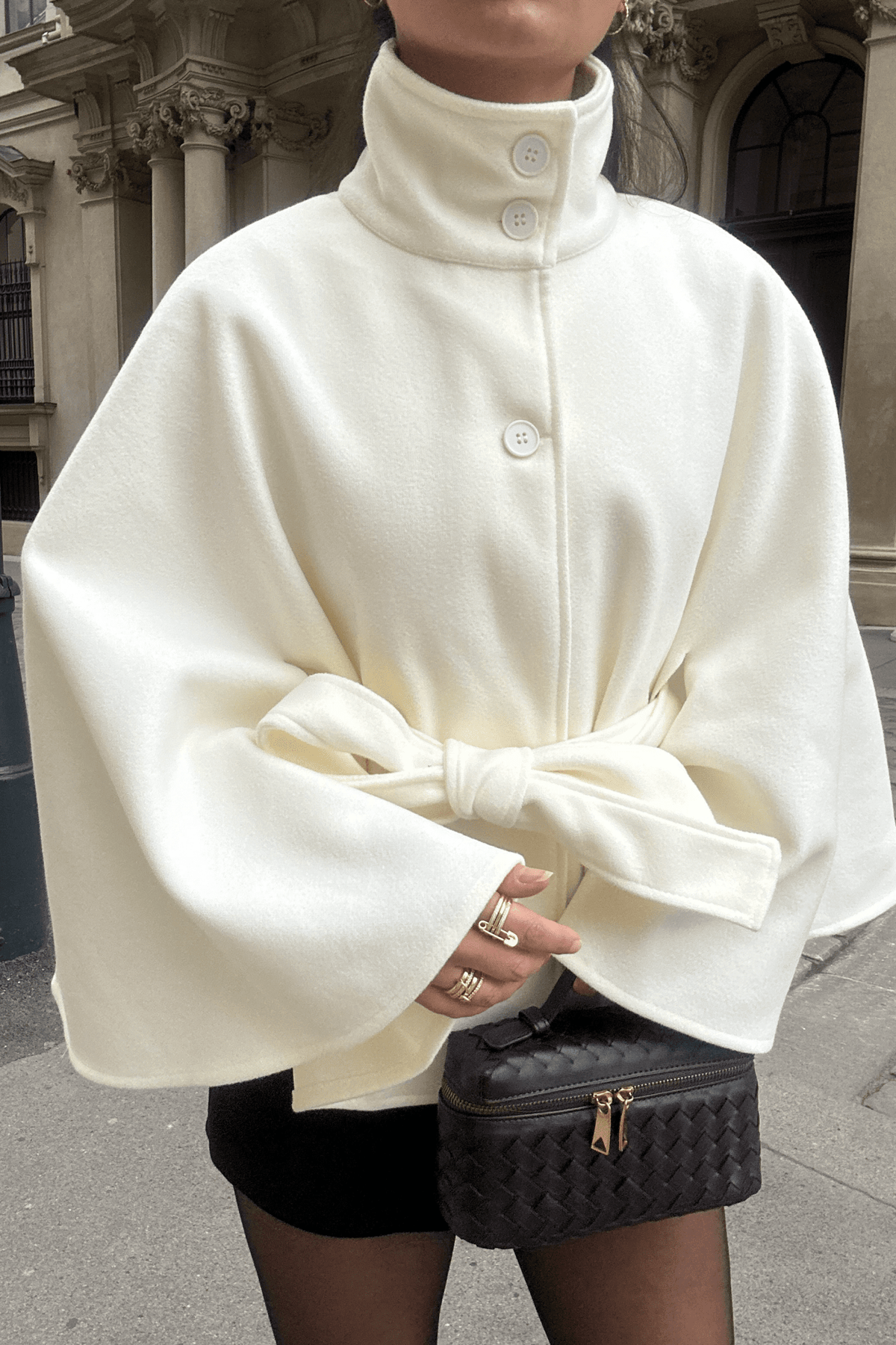 ZEYA - Arianne Elegant High - Neck Belted Cape Jacket
