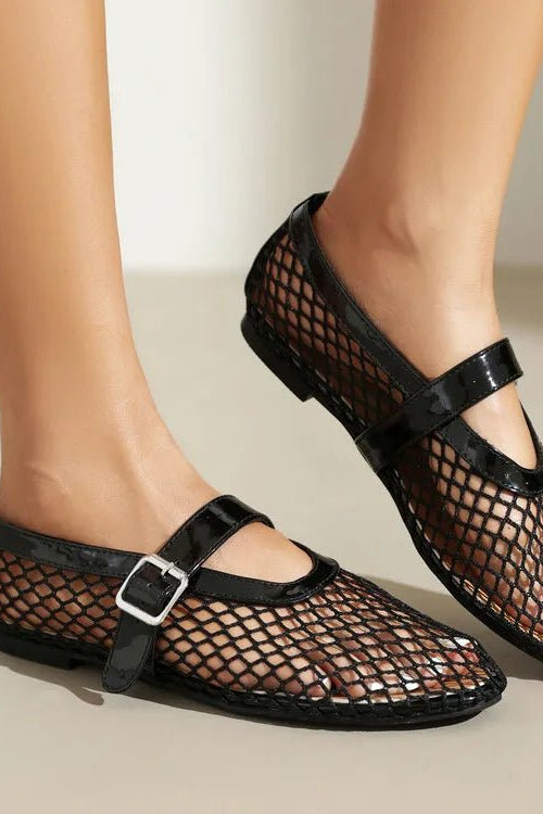 ZEYA - Beatrice Buckled Mesh Ballet Flats