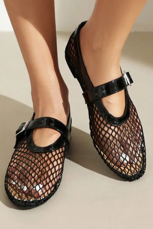 ZEYA - Beatrice Buckled Mesh Ballet Flats