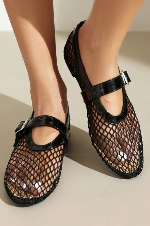 ZEYA - Beatrice Buckled Mesh Ballet Flats