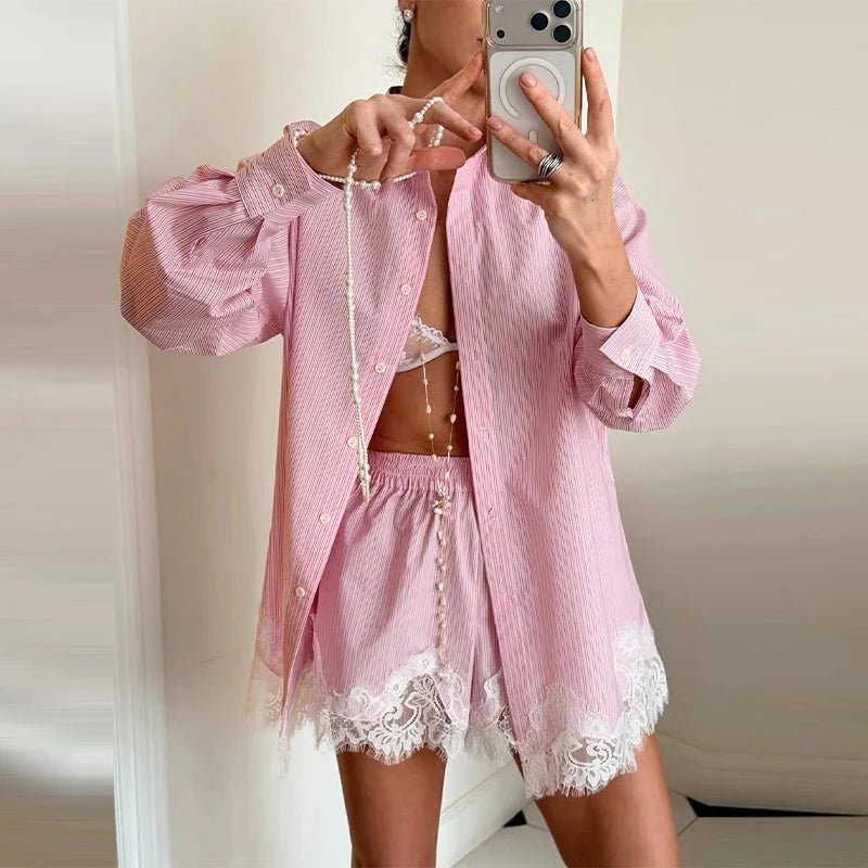 ZEYA - Bianca Lace Patchwork Beach Shirt Set