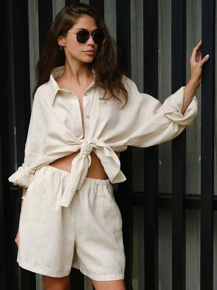 ZEYA - Bianca Lapel Lantern Sleeve Shorts Set