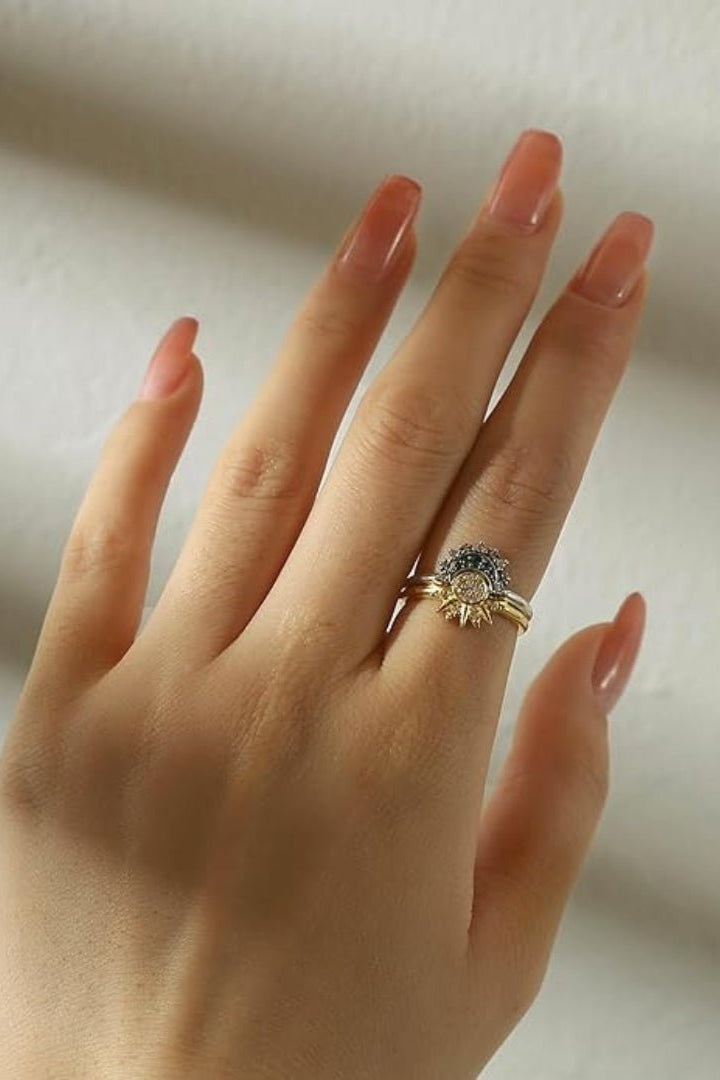 ZEYA - Brietta Celestial Sun & Moon Ring Set - Hand - Finished 14k Gold - Plated Stackable Jewelry