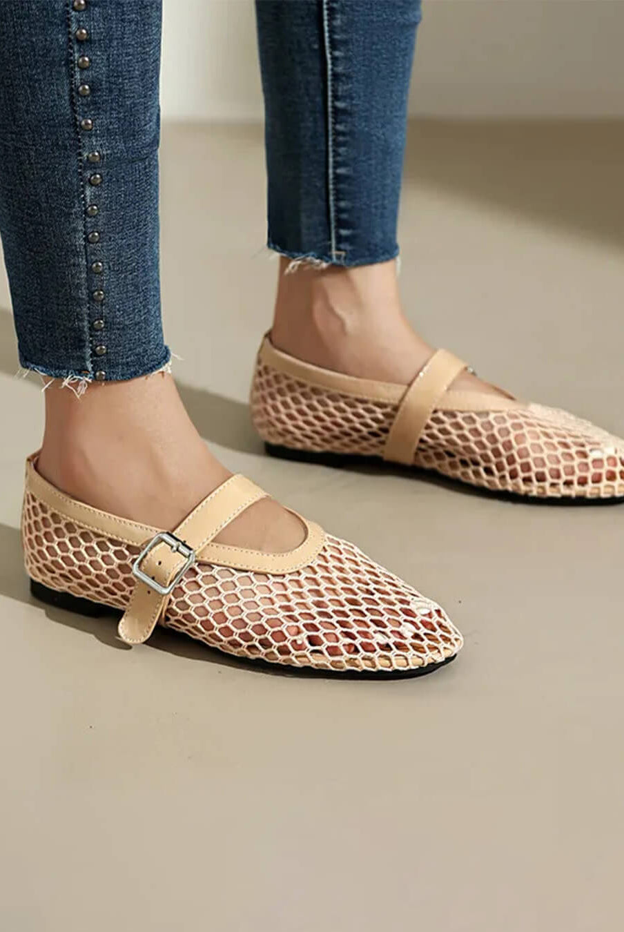 ZEYA - Celeste Buckled Mesh Ballet Flats