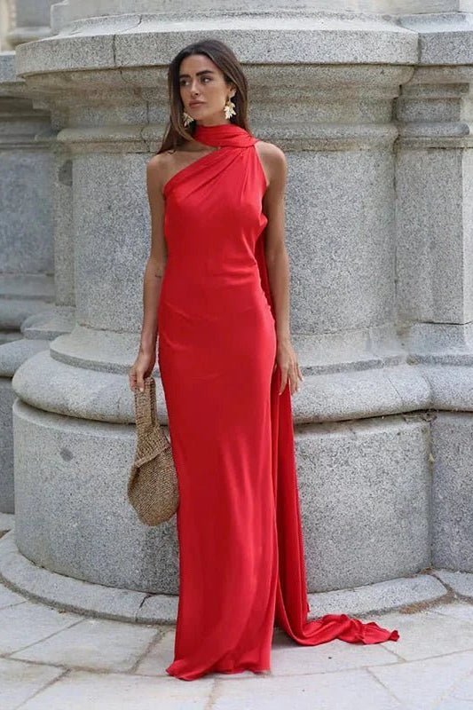 ZEYA - Celeste Satin Halter Backless Evening Gown