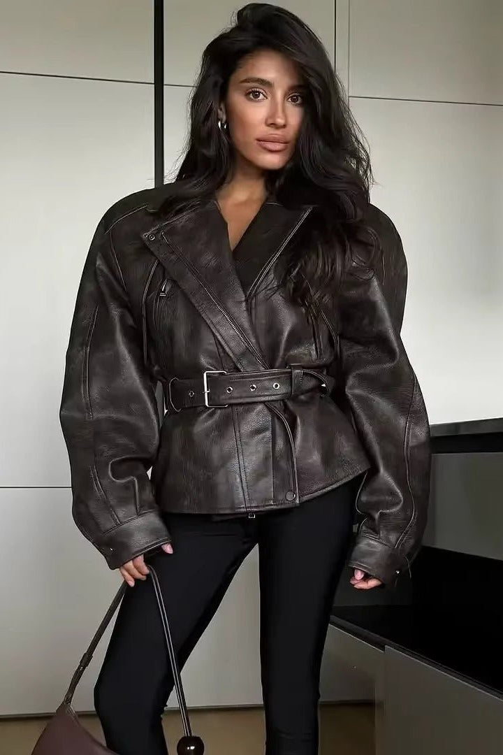 ZEYA - Courtney Belted Leather Jacket