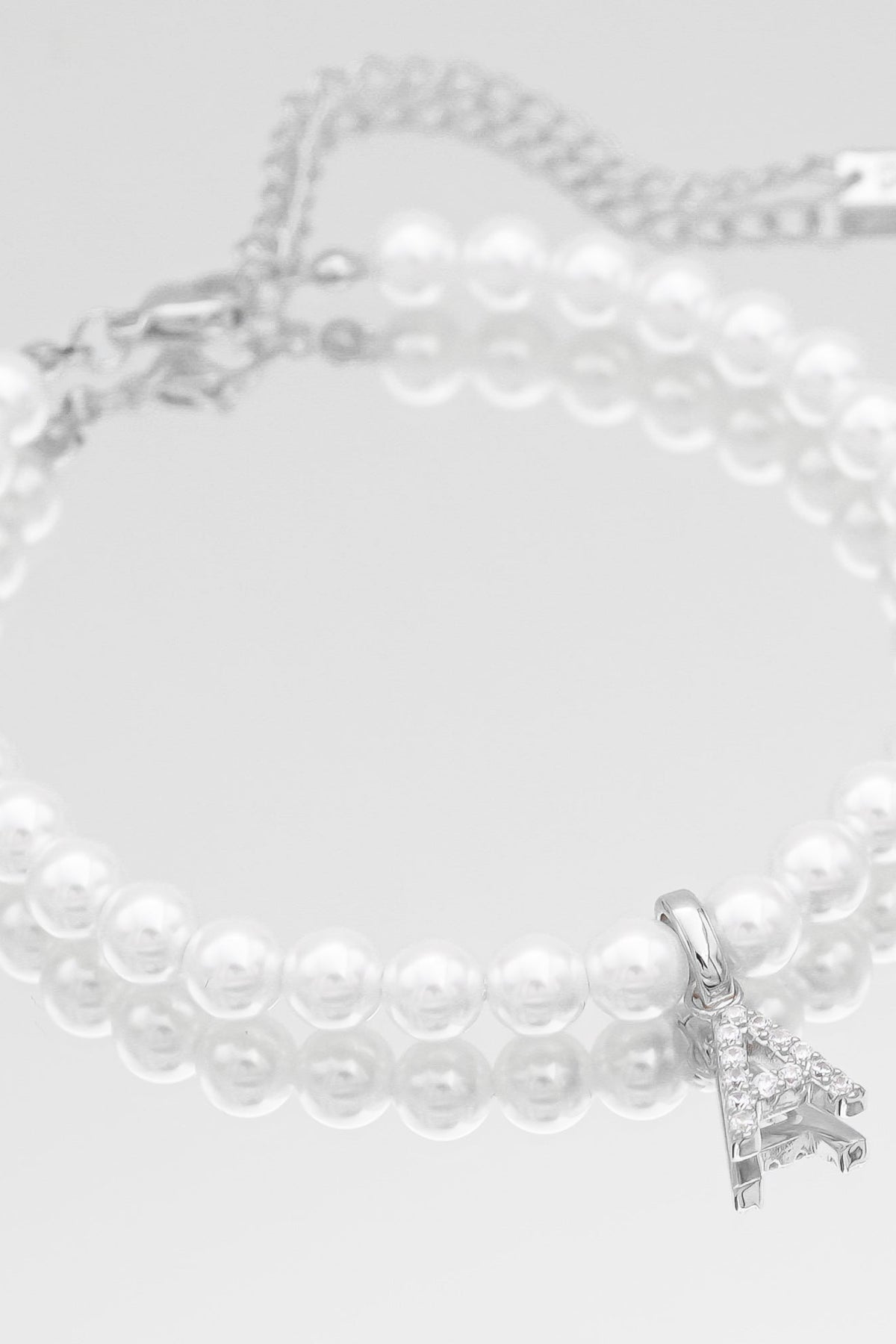 ZEYA - Cyra Pearl Initial Bracelet with Pavé Charm - Elegant Adjustable Design