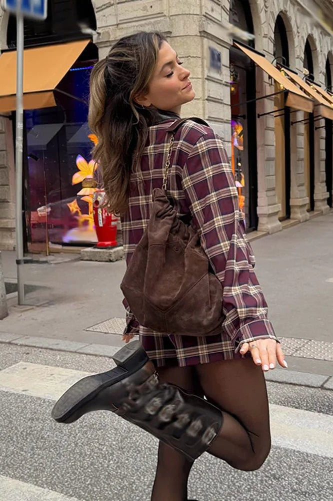 ZEYA - Denise Check Bomber Jacket Skort Set