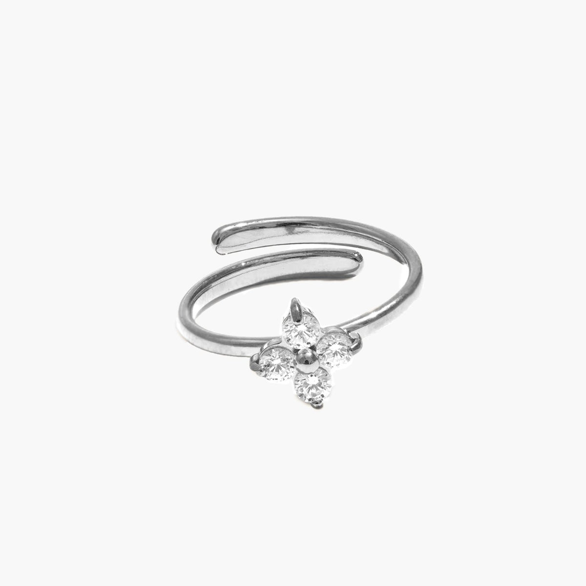 ZEYA - Desiree - Adjustable Stainless Steel Flower Ring with Sparkling Cubic Zirconia