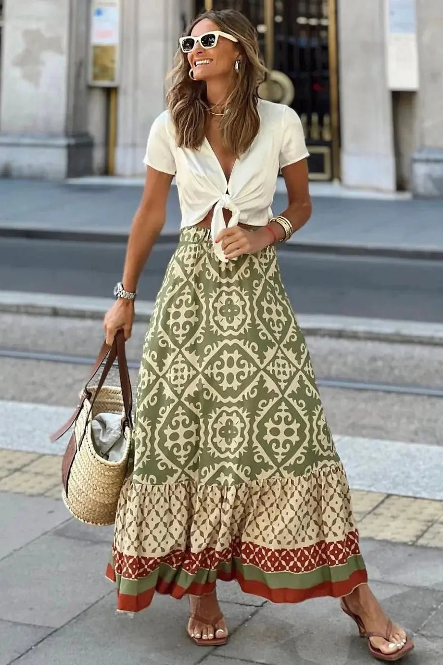 ZEYA - Dunja Boho Printed Midi Swing Skirt
