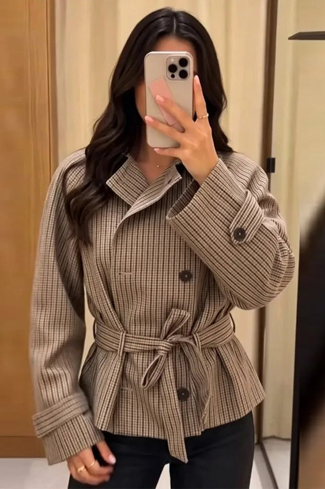 ZEYA - Fiona Plaid Funnel Collar Trench Coat