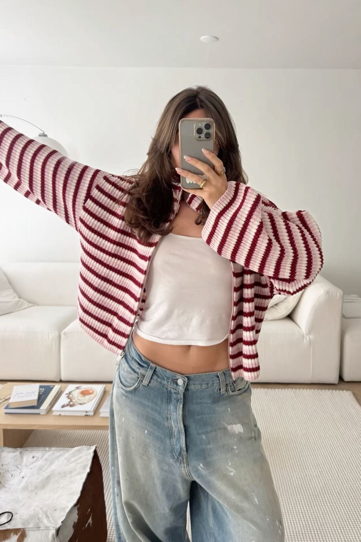 ZEYA - Helena Striped Zip Knit Sweater