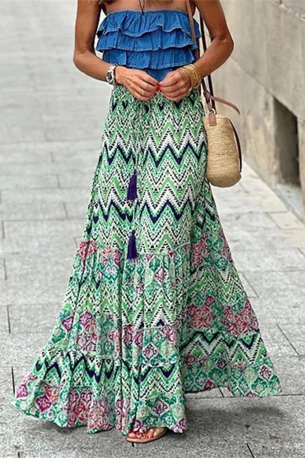 ZEYA - Imara Flowy Boho Print Ruffled Skirt