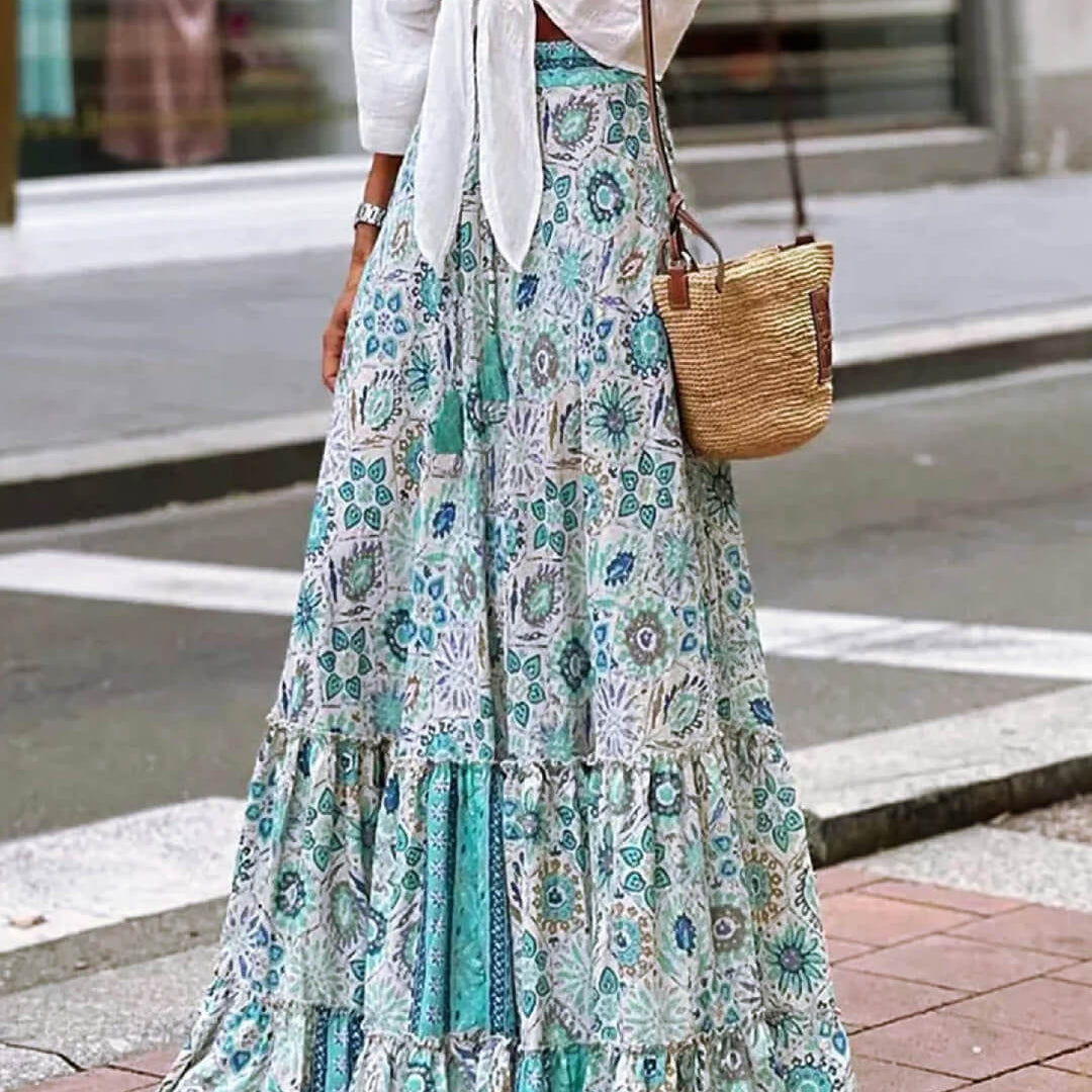 ZEYA - Imara Flowy Boho Print Ruffled Skirt