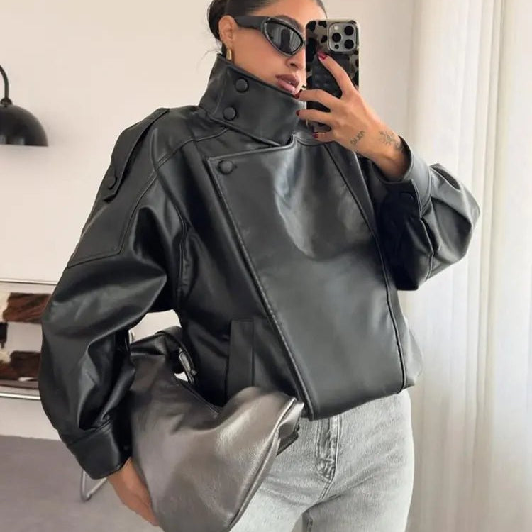 ZEYA - Isabelle Stand Collar Faux Leather Jacket