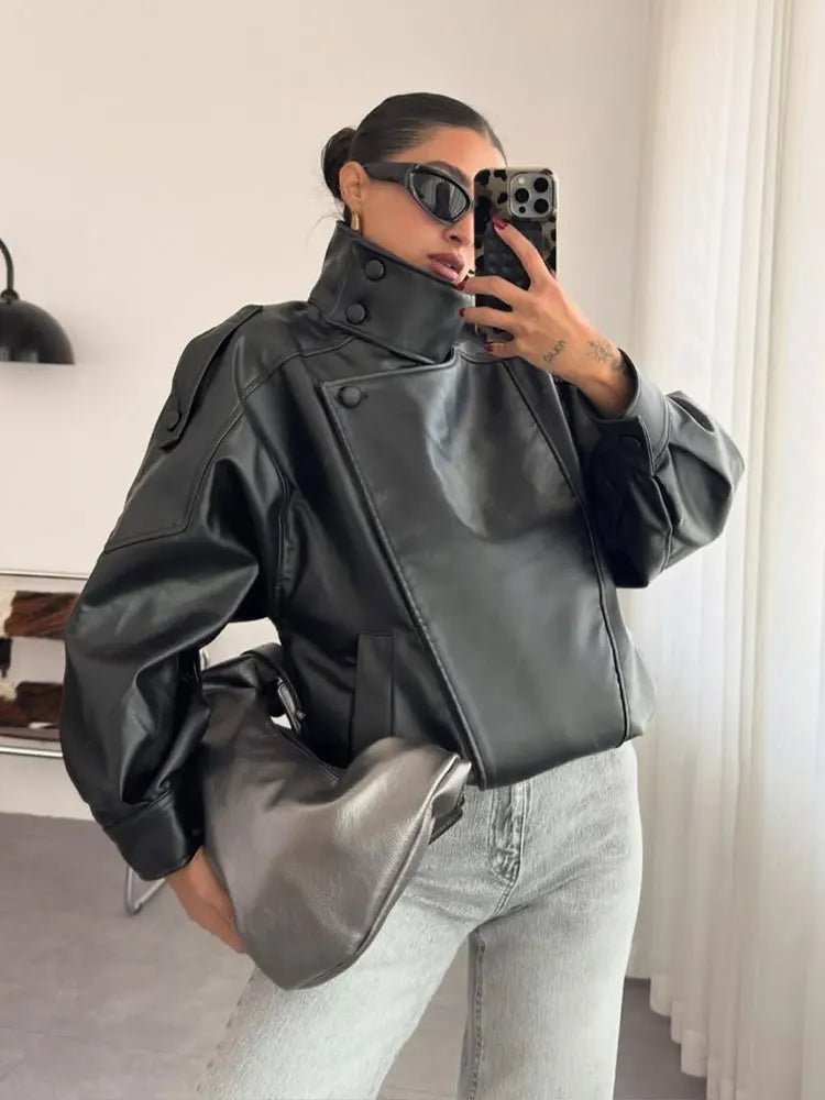 ZEYA - Isabelle Stand Collar Faux Leather Jacket