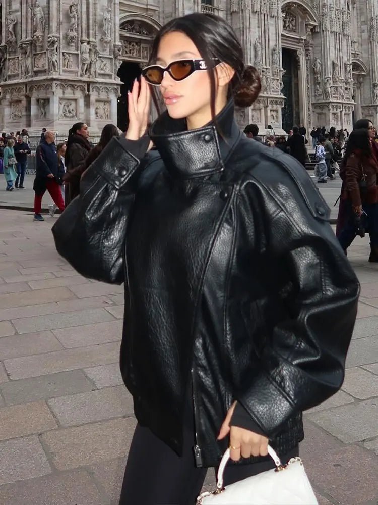 ZEYA - Isabelle Stand Collar Faux Leather Jacket