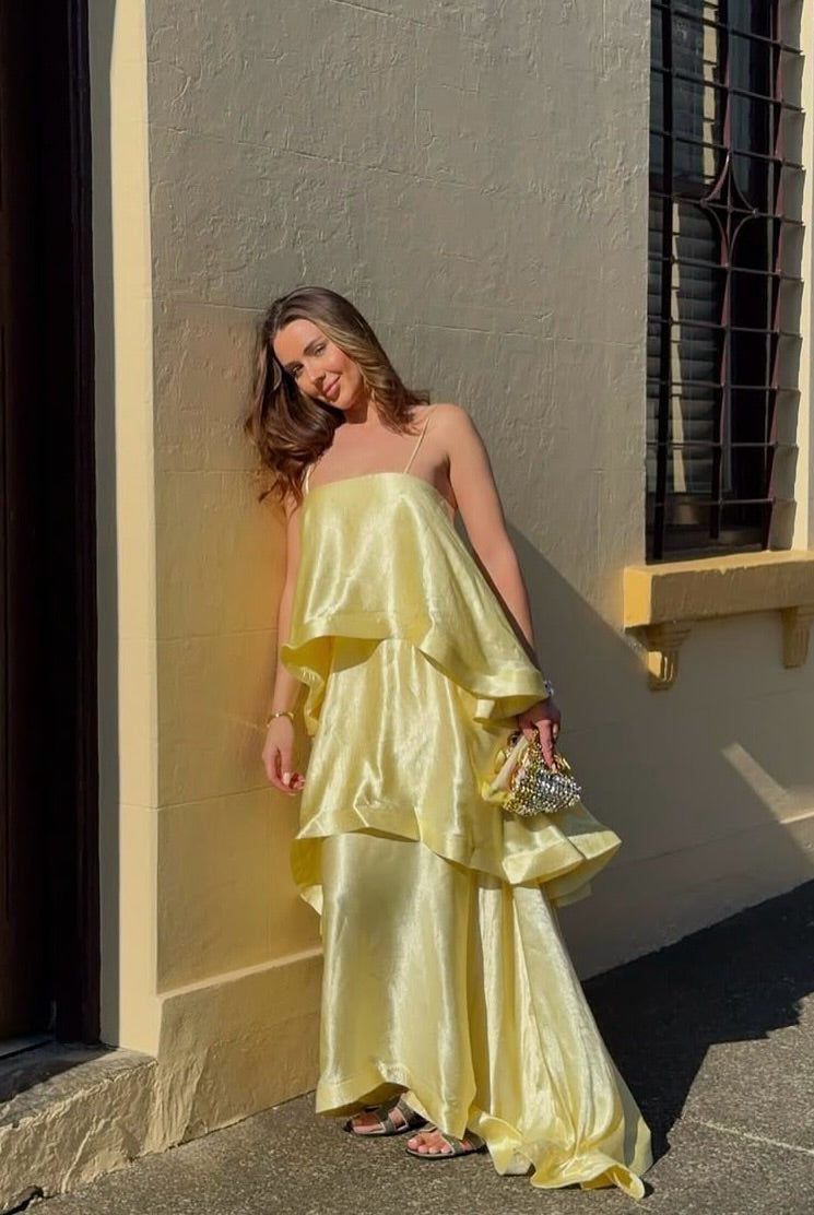 ZEYA - Jamila Tiered Ruffle Satin Maxi Dress