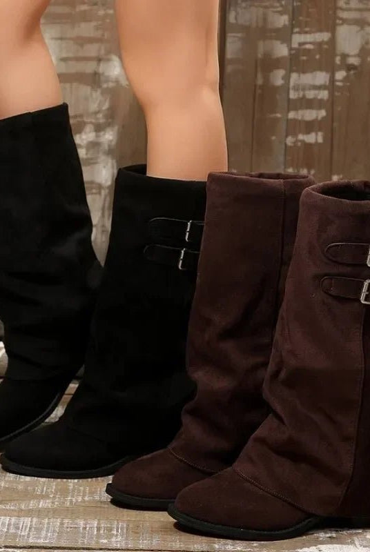 ZEYA - Jasmin Retro Buckle Knee High Boots