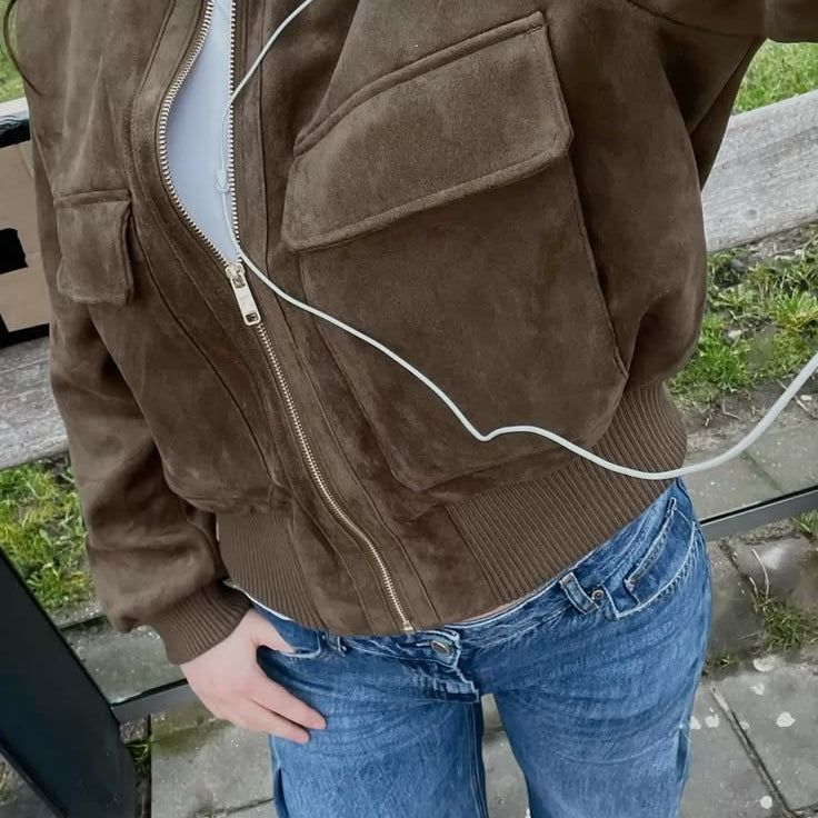 ZEYA - Jean Faux Suede Bomber Jacket