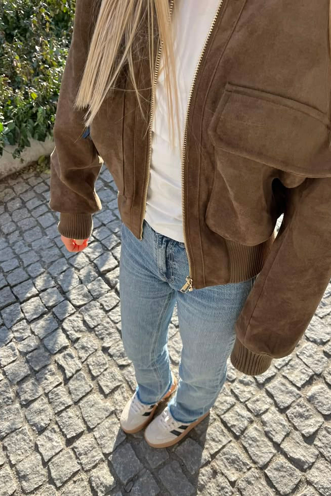 ZEYA - Jean Faux Suede Bomber Jacket