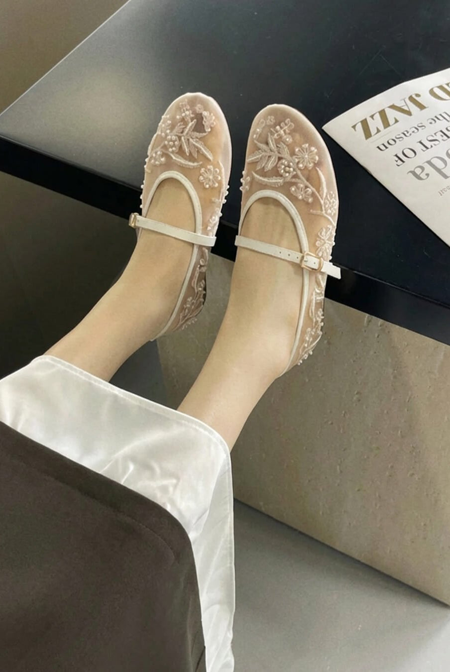 ZEYA - Jenny Beaded Mesh Ballet Flats