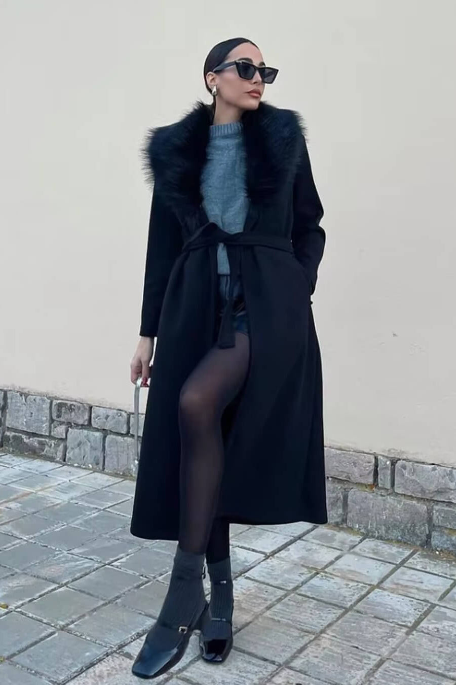 ZEYA - Josie Faux Fur Collar Maxi Coat