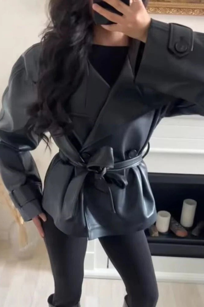 ZEYA - Julie Faux Leather Lace-Up Trench Coat