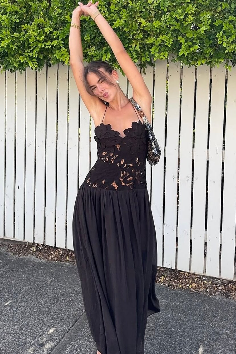 ZEYA - Kelli Lace Mesh Halter Evening Dress