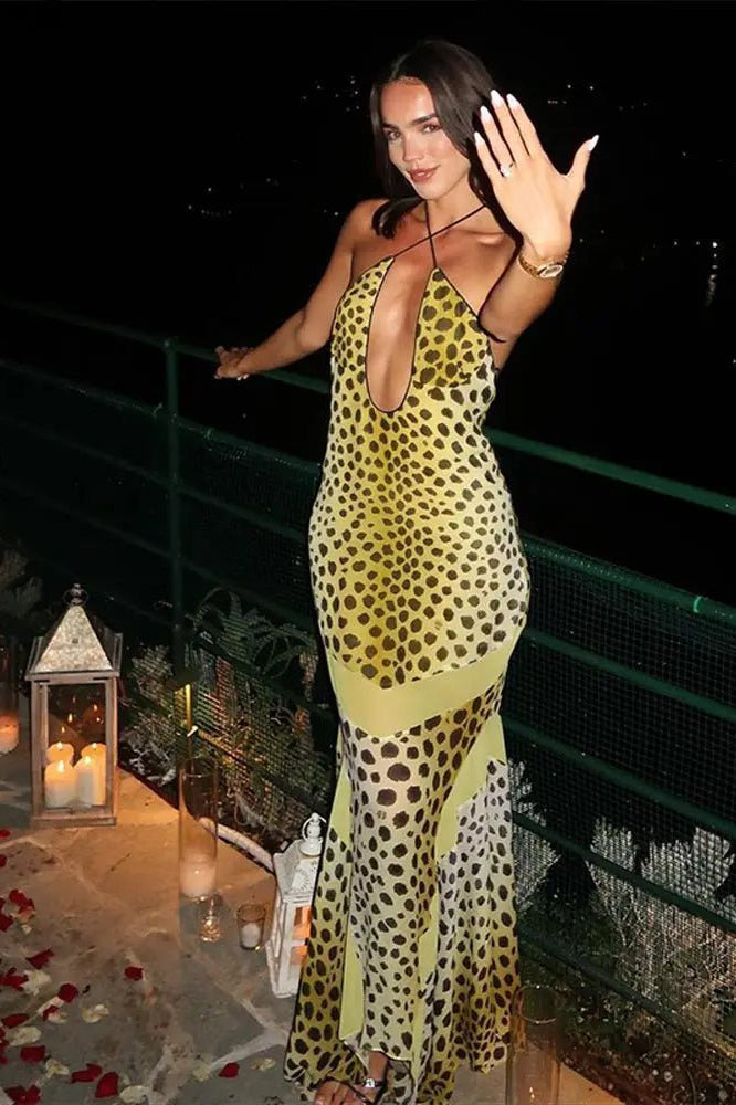 ZEYA - Lily Leopard Print Halter Maxi Dress