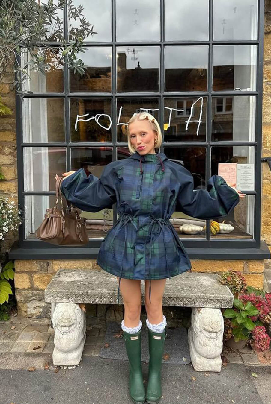 ZEYA - Linda Oversized Plaid Lace-Up Jacket