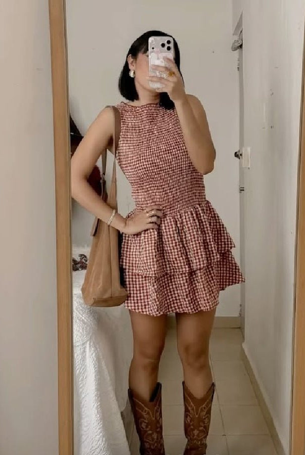ZEYA - Linda Plaid Smocked Mini Dress