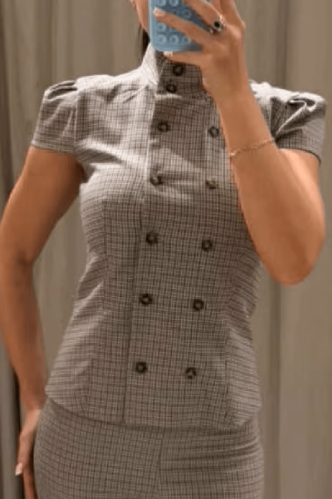 ZEYA - Lola Plaid High Neck Fitted Blouse