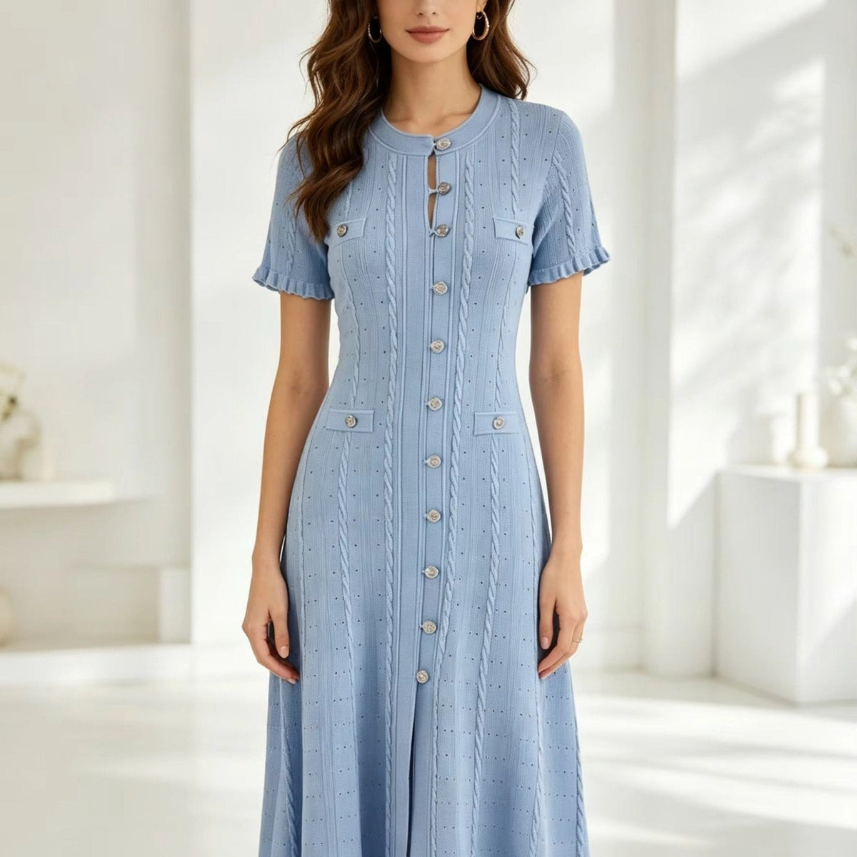 ZEYA - Margot Button-Front Knit Midi Dress