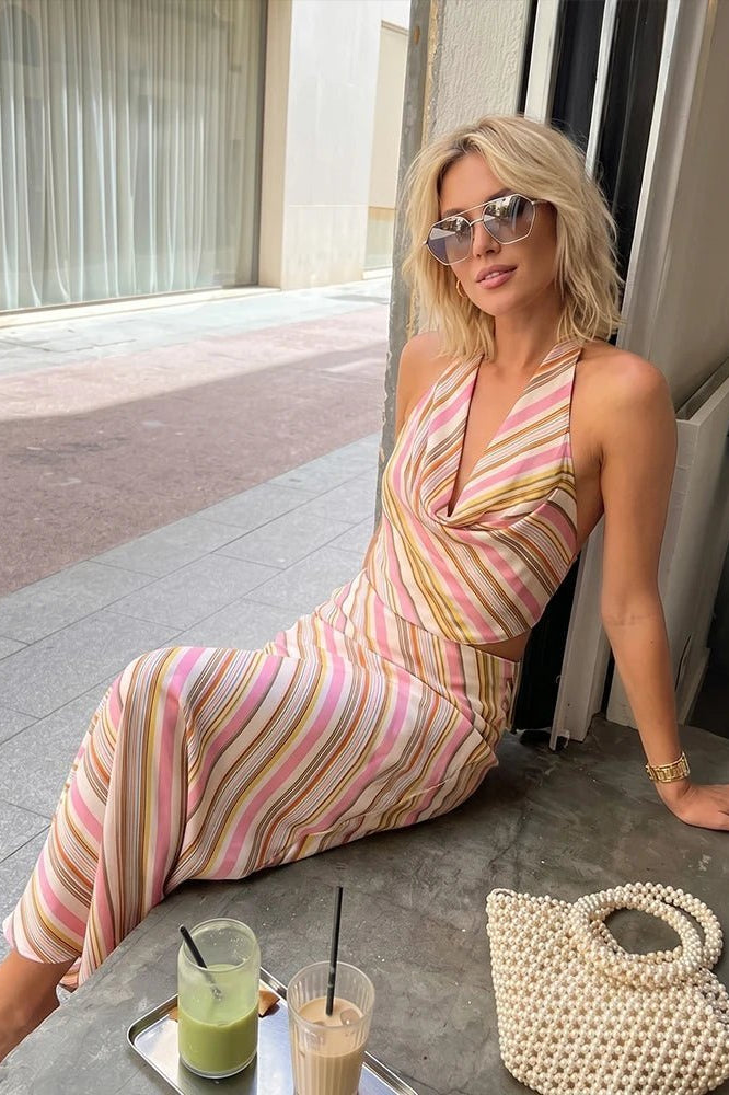 ZEYA - Marlowe Bohemian Striped Satin Two-Piece Set