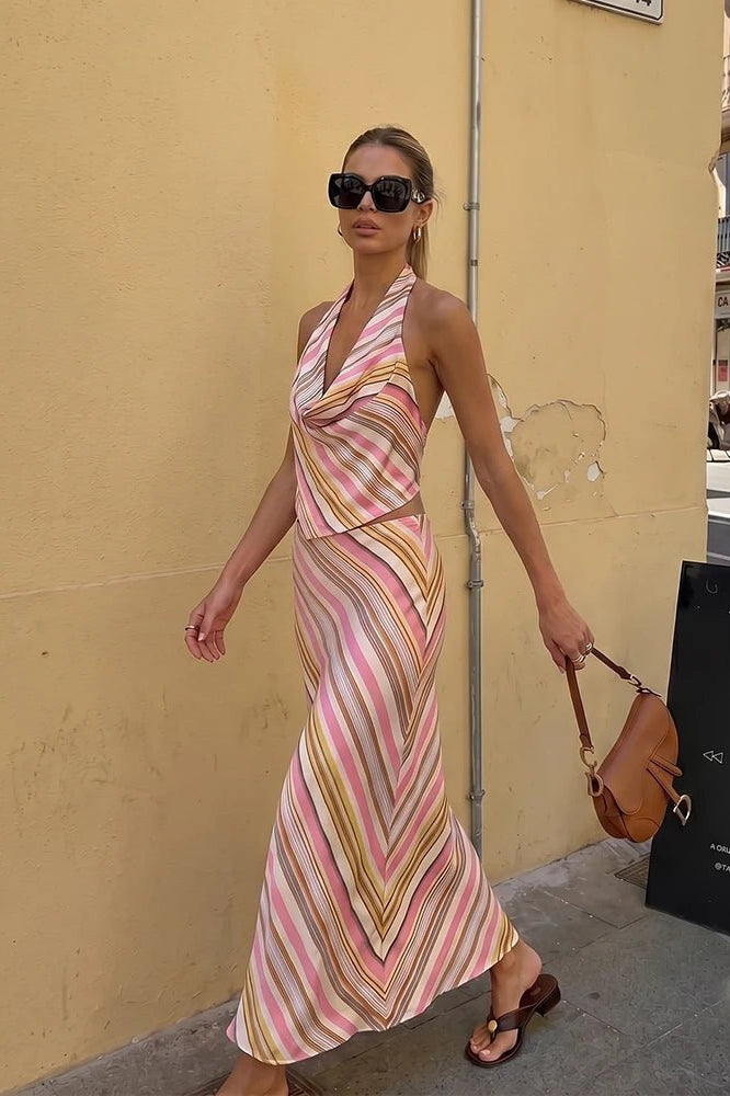 ZEYA - Marlowe Bohemian Striped Satin Two-Piece Set