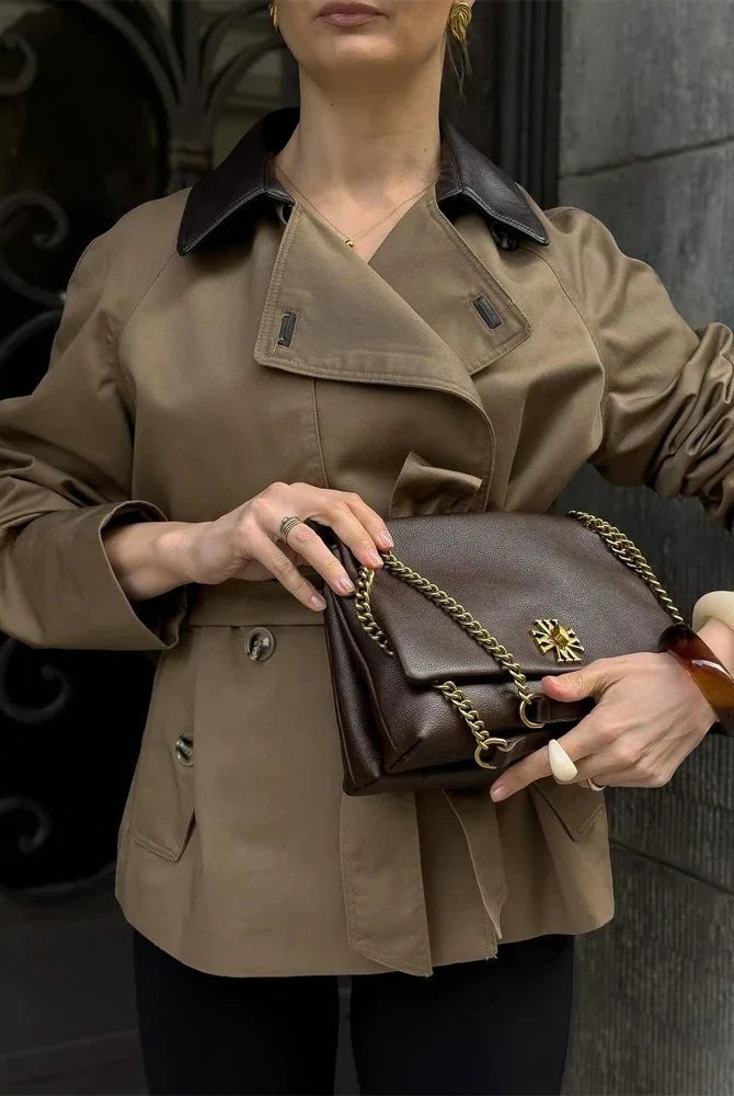 ZEYA - Mary Contrast Collar Belted Trench Coat