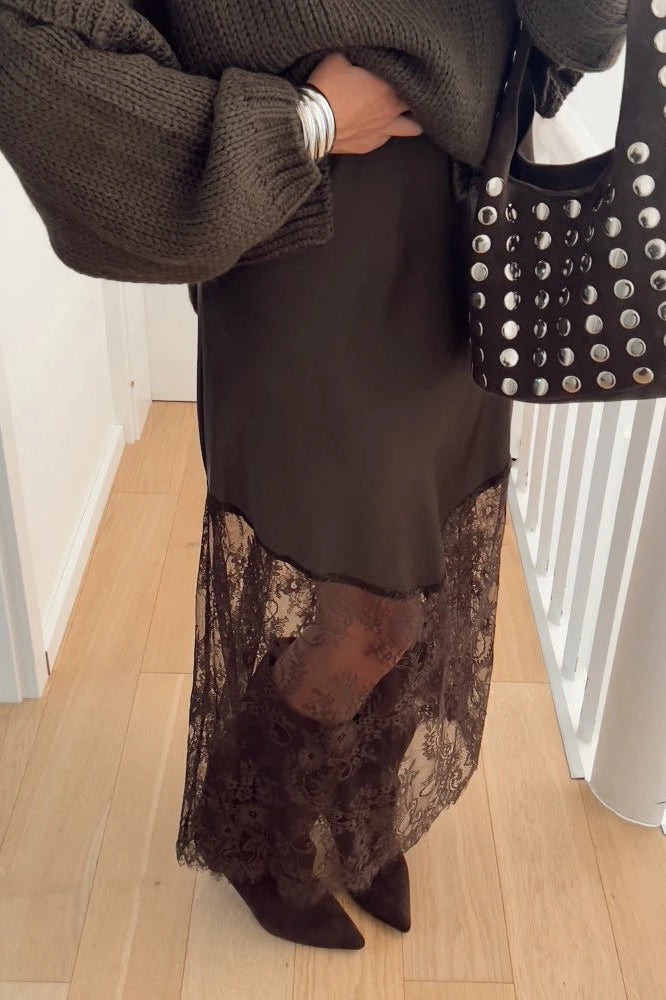 ZEYA - Nadia Satin Lace Maxi Skirt
