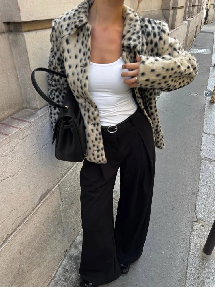 ZEYA - Natalie Leopard Faux Fur Lapel Coat
