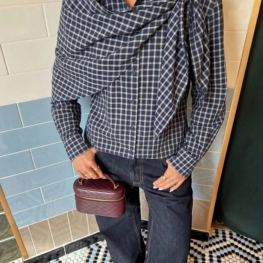 ZEYA - Nicole Plaid Scarf-Tie Shirt